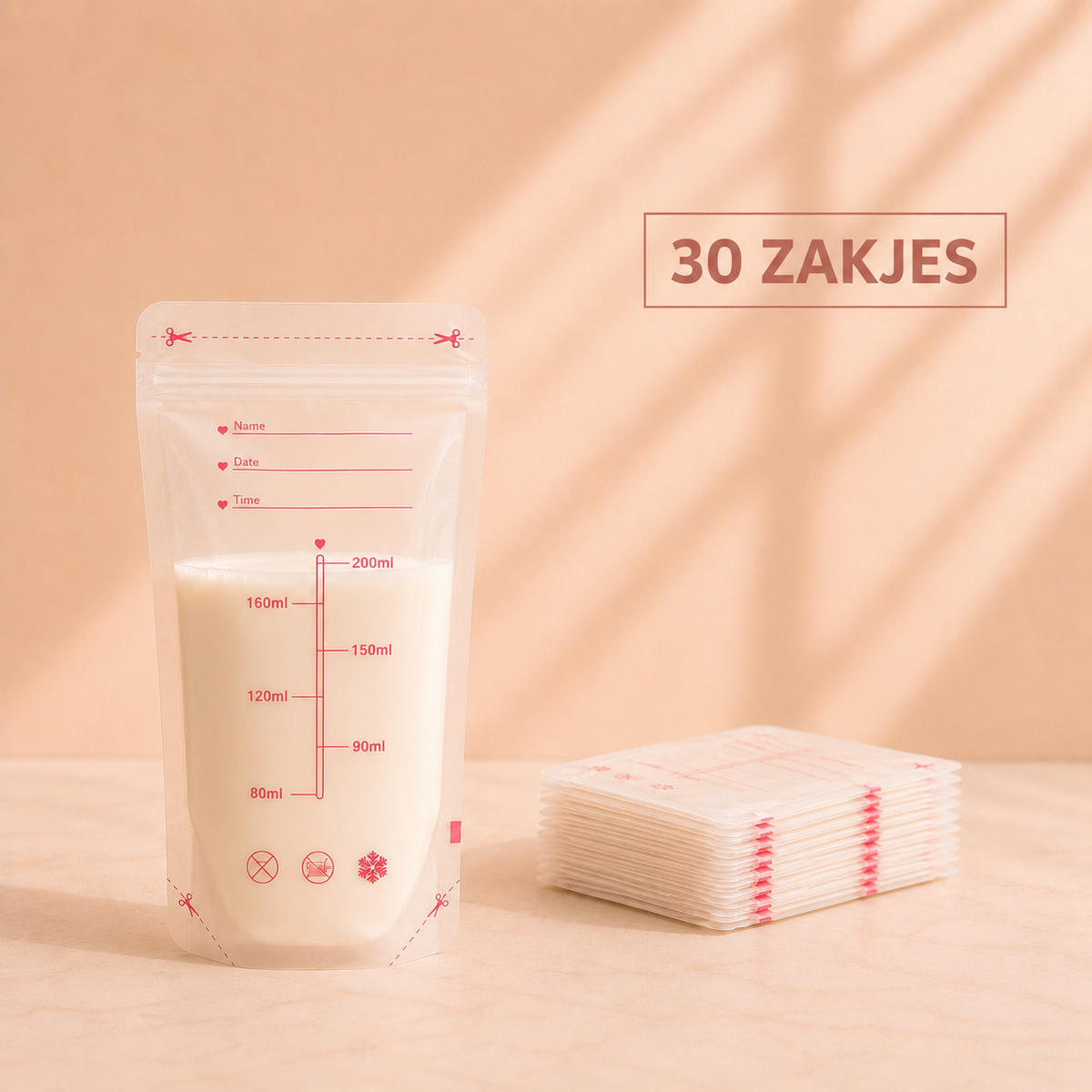 Flowie melkbewaarzakjes 30 stuks met maatmarkering tot 200ml