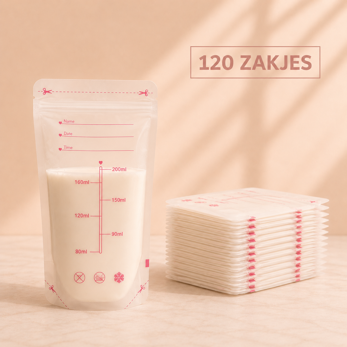 Flowie melkbewaarzakjes 120 stuks met maatmarkering tot 200ml