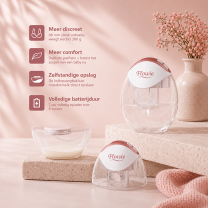 Flowie Duo handsfree borstkolf kenmerken: discreet, comfort, opslag en batterij