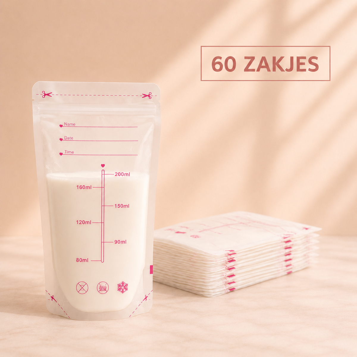 Flowie melkbewaarzakjes 60 stuks met maatmarkering tot 200ml